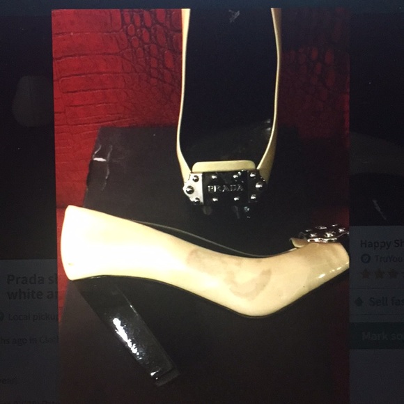 AUTHENTIC PRADA SHOE -PATENT LEATHER WHITE £ BLACK - Picture 4 of 8